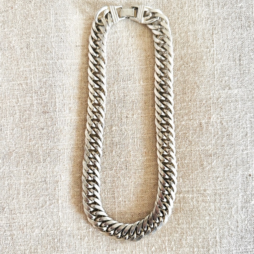 Heavy Silver Stainless Steel Curb Cuban Link Necklace Women or Men’s 18-1/2”